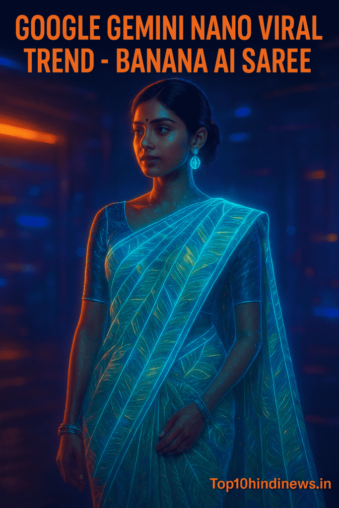 AI Saree craze shocks social media - Google Gemini Nano Banana AI Saree viral collage with neon banana leaf patterns