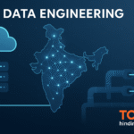 India Data Engineering Boom 2025 infographic with data pipelines and cloud servers, top10hindinews.com logo