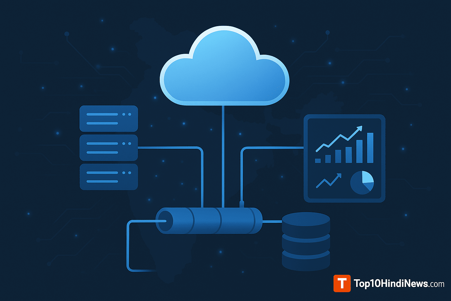 Concept illustration of cloud computing supporting big data analytics in India – क्लाउड कंप्यूटिंग और बिग डेटा एनालिटिक्स का चित्रण