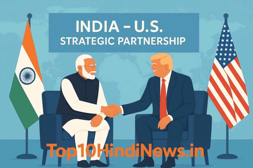 प्रधानमंत्री नरेंद्र मोदी और राष्ट्रपति डोनाल्ड ट्रम्प एक आधिकारिक द्विपक्षीय कार्यक्रम में साथ बैठे हुए, भारत-अमेरिका रणनीतिक साझेदारी का प्रतीक"
