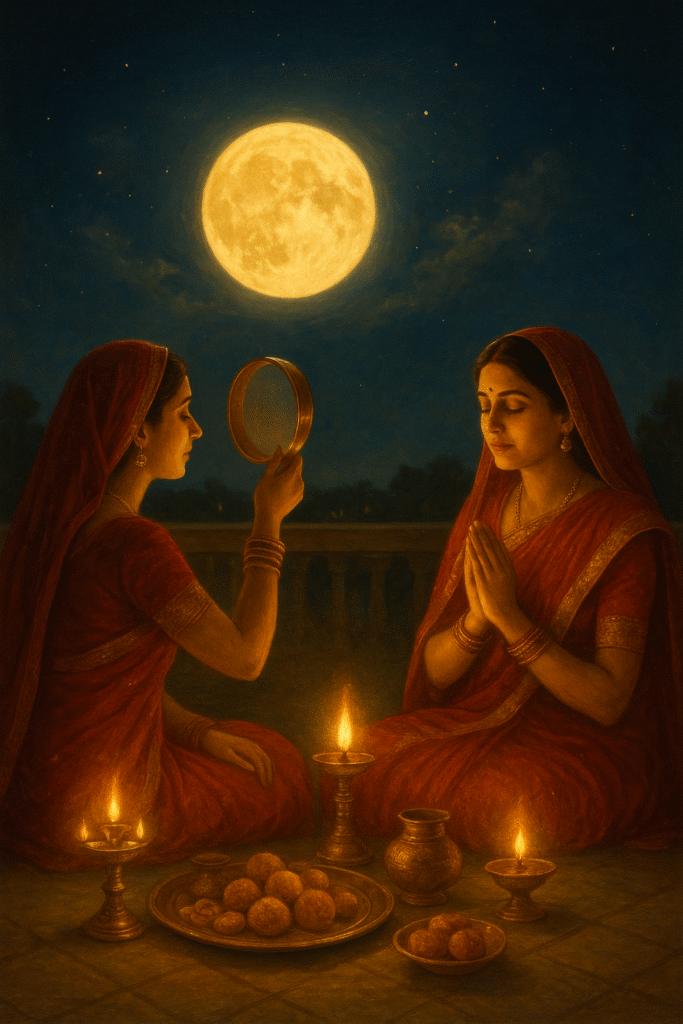 Women Offering Arghya to Moon on Karwa Chauth