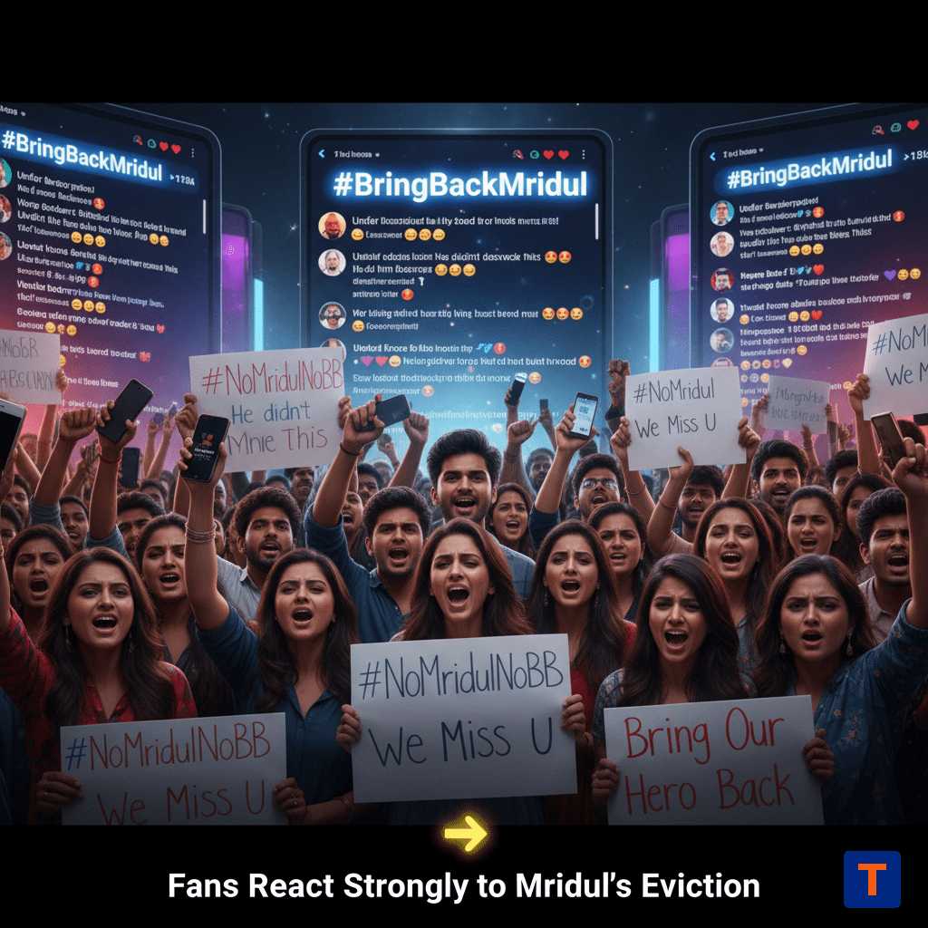 Fans reacting to Mridul Tiwari’s eviction from Bigg Boss with trending hashtags and emotional posts.