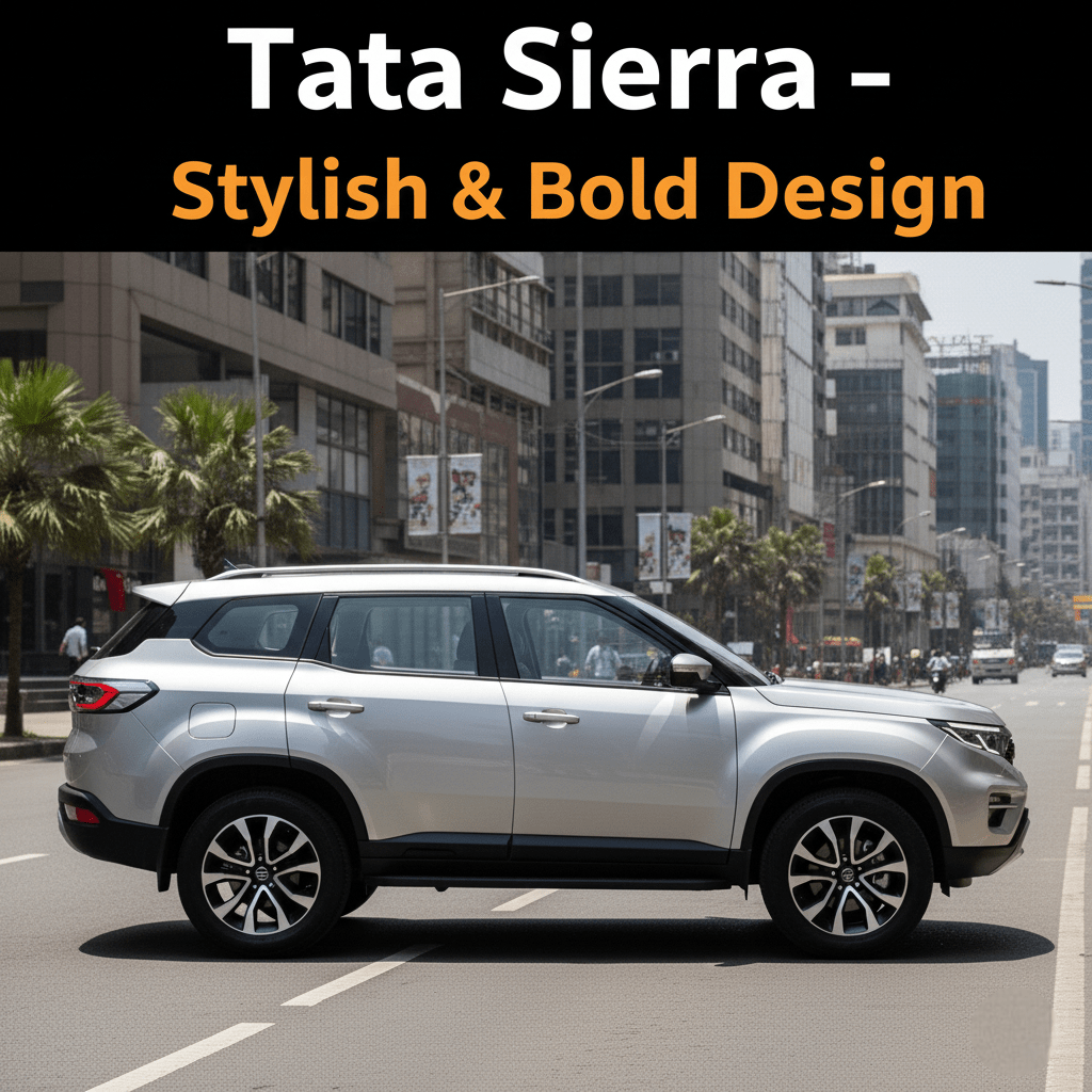 Tata Sierra Stylish Design – Side Profile with LED Headlights and Muscular Body