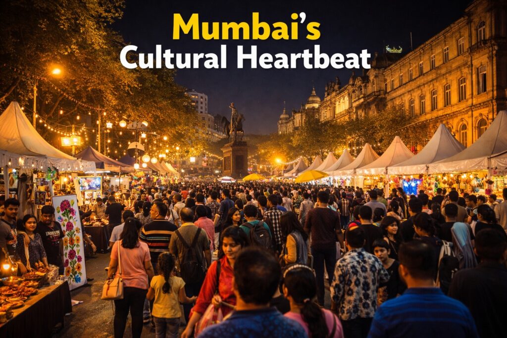 Crowds enjoying Kala Ghoda Arts Festival 2026 in South Mumbai
