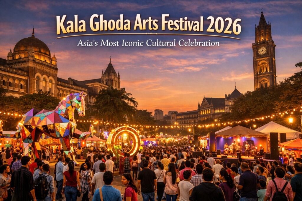 Kala Ghoda Arts Festival 2026 celebrations in Mumbai with art installations and live performances